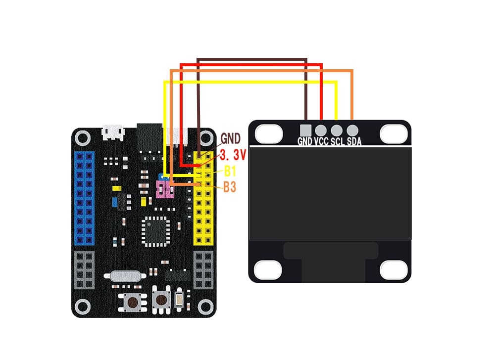 Connection method between SPACEBLOCK microcontroller board and 0.96-inch OLED display module