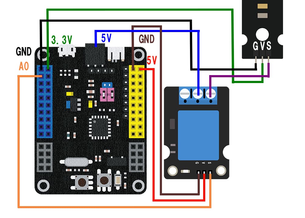 スペースブロック専用マイコンボードと5Vリレーモジュールの接続方法