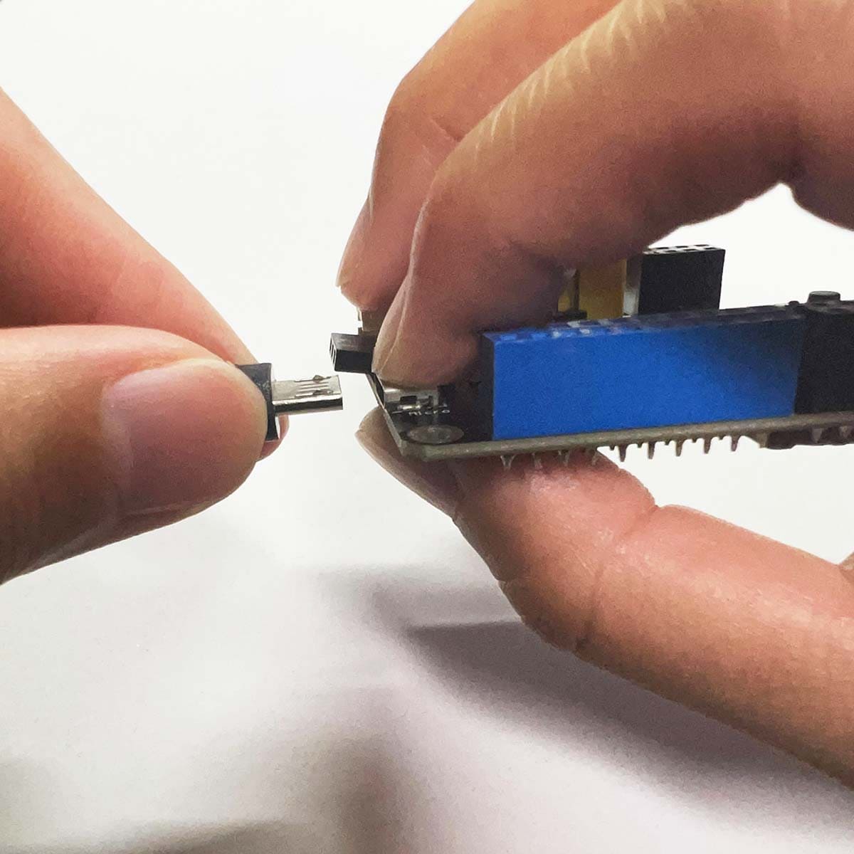 Photo of USB cable connected to SPACEBLOCK microcontroller board